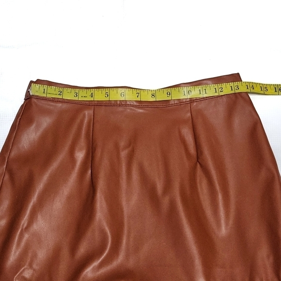 WHO What Wear Brown Faux Leather Midi Skirt Small - Picture 8 of 9